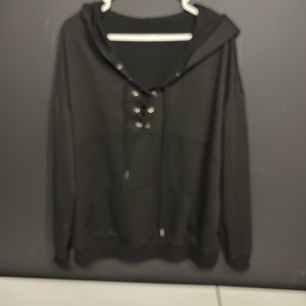 SHEIN Black Lace-up Hoodie